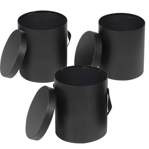 HONMEET 3-Pack Round Flower Arrangement Boxes Black Paperboard for Elegant Floral Display and Packaging