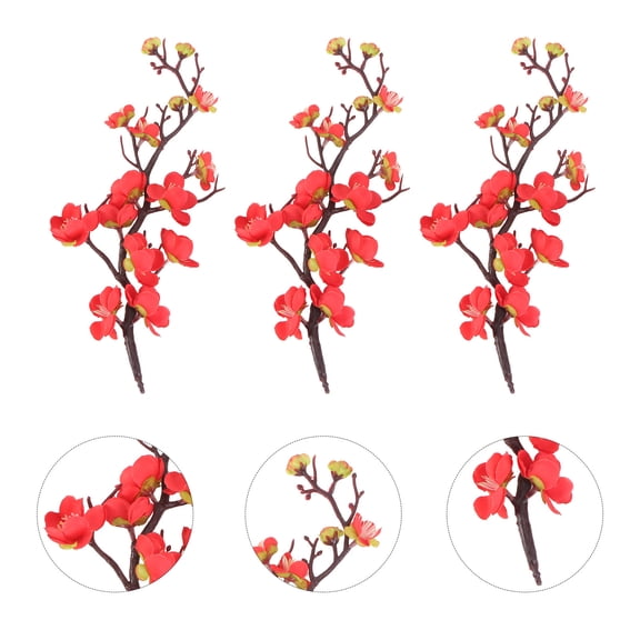 HONMEET 3Pcs Simulation Wintersweet Branch Red Artificial Flower for Wedding Table and Hotel Decoration