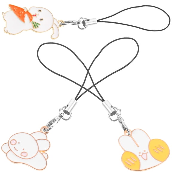 HONMEET 3Pcs White Alloy Rabbit Pendant Keychain Making Kit Lovely Cute Bag Hanging Charm