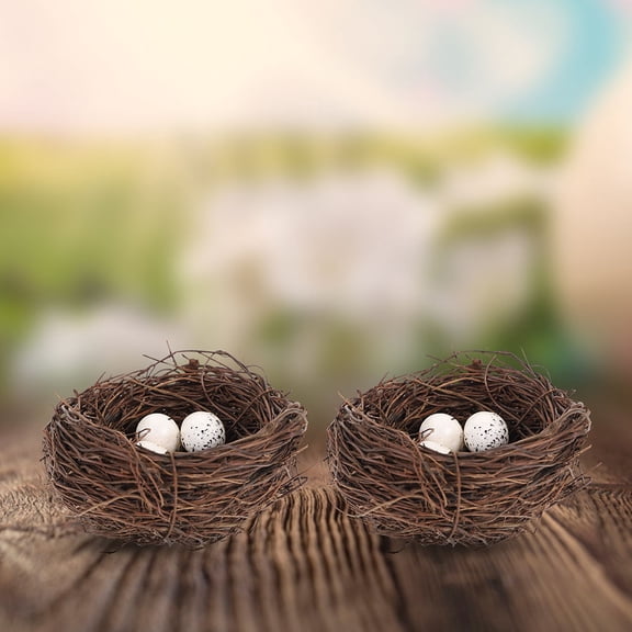 HONMEET 3Sets Artificial Rattan Bird Nest with Eggs for Home Garden and Seasonal Decoration