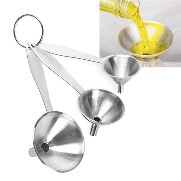 HONMEET 3-Piece Handle Stainless Steel Funnel Set for Easy Liquid Straining and Home Cooking Use