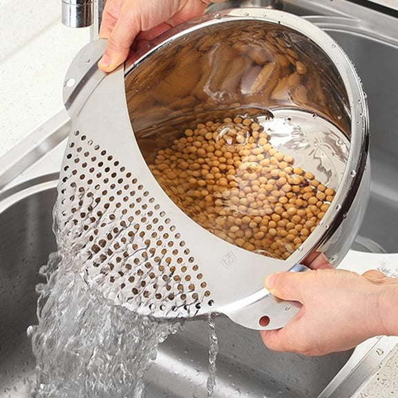 HONMEET 3Pcs Heavy Duty Stainless Steel Pot Strainer for Boiling Water Draining Plated Silver
