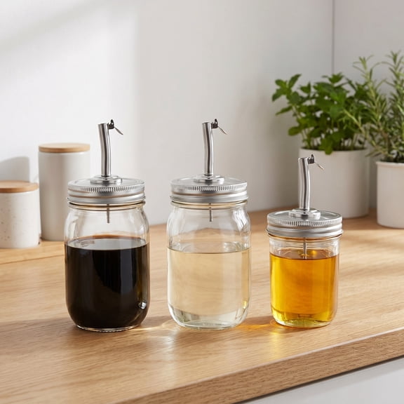 HONMEET 3-Pack Stainless Steel Jar Pour Spout Lids, 2.75 Inch Dispenser Caps for Kitchen, Home, Outdoor Cooking and Food Storage