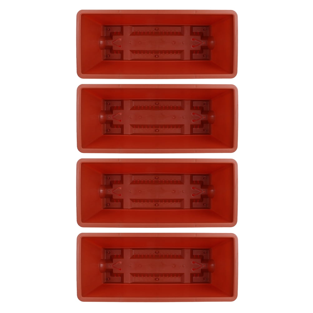 HONMEET 4-Pack Red Window Box Resin Flower Pots for Garden, Patio, Balcony, Outdoor Decor