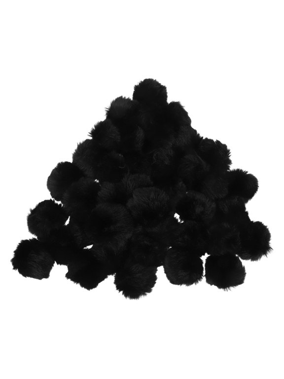40Pcs Black Puff Balls for Crafts Soft Faux Fur Pompoms Charm for Hats Keychain Decorations