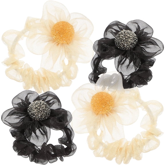 HONMEET 4Pcs Assorted Color Flower Hair Ties Smooth Silk Hair Scrunchies for Decoration
