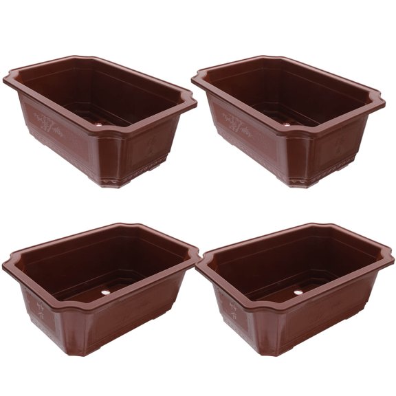HONMEET Rectangular Plastic Flower Pots Brown for Indoor Outdoor Decor 4Pcs