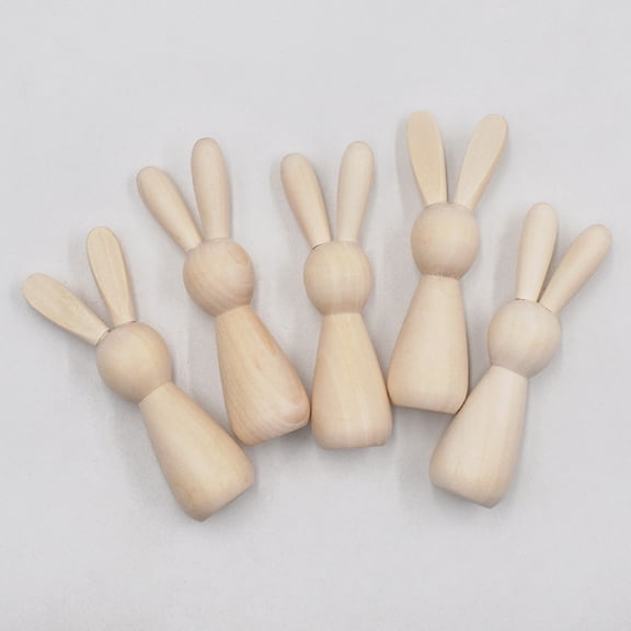 HONMEET Rabbit Figurine Mini Wooden Bunny Doll Khaki 4Pcs 3.54X1.18X0.98in