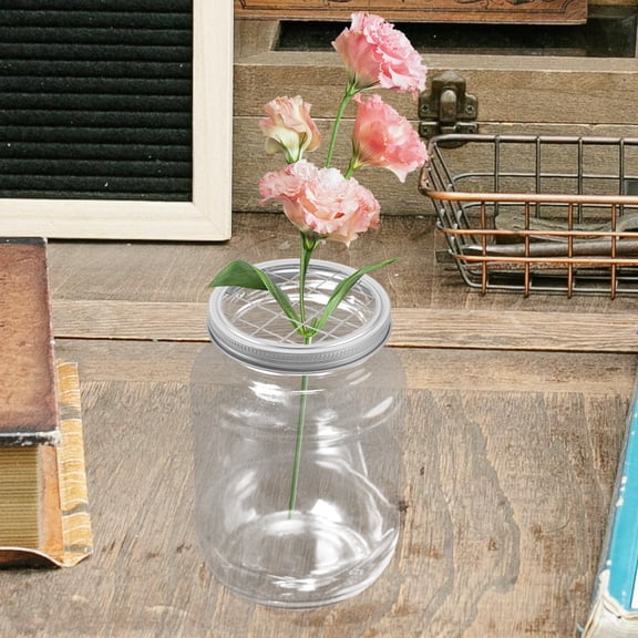 HONMEET 4Pcs Mason Jar Flower Frog Lid Insert Grid Plated Silver Metal for Wide Mouth Jars