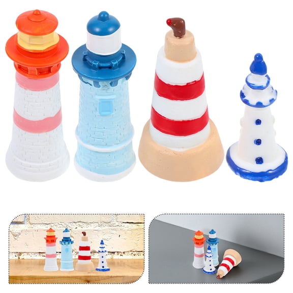 HONMEET Miniature Lighthouse Beach Ornaments Set of 4 Resin Decorative Figurines