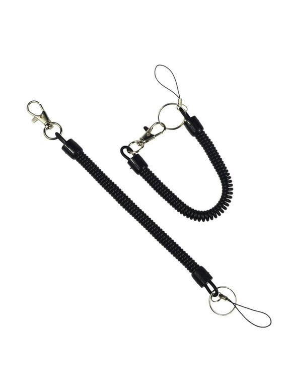 Spring Keyring Black Plastic Elastic Keychain for Decoration 4Pcs