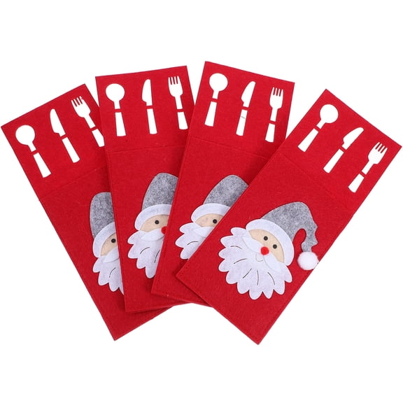 HONMEET 4-Pack Red Cloth Fork Storage Bags for Cutlery, Reusable Utensil Holders for Christmas and Holiday Celebrations