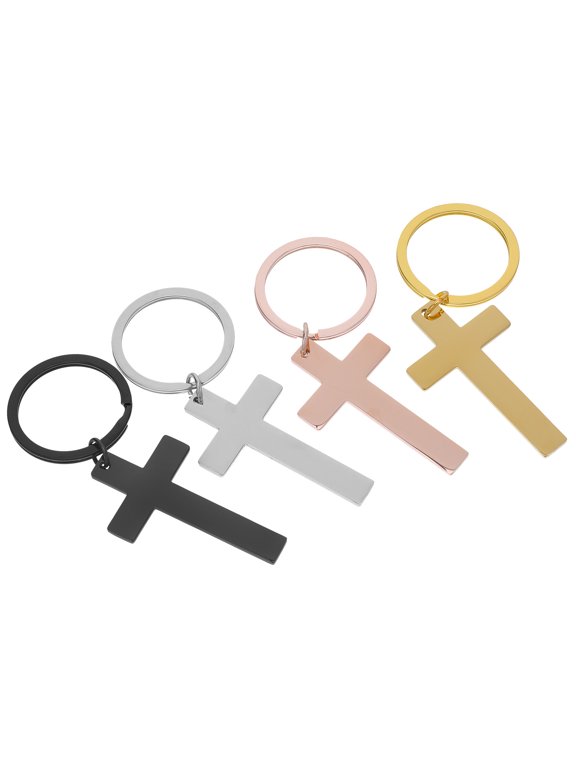 4pcs Stainless Steel Cross Keychain Engravable Blank Christmas Charm