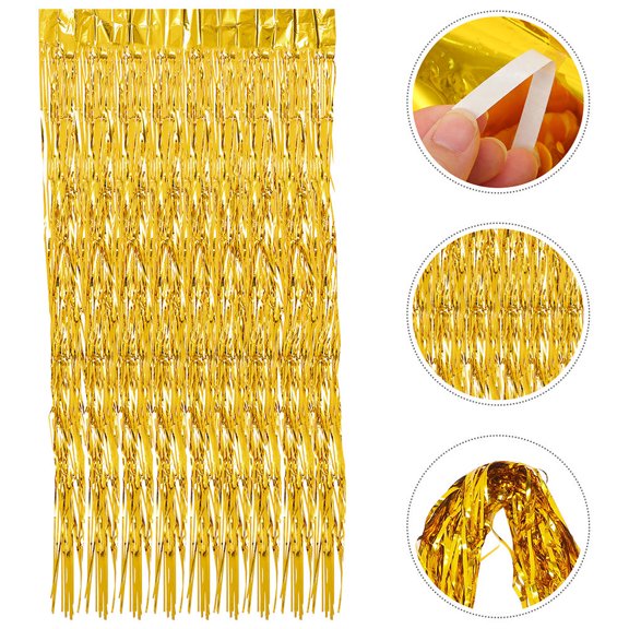 HONMEET 4Pcs Golden Tinsel Backdrop Curtain for Party Door Decorations and Birthday