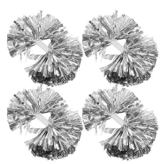 HONMEET 4Pcs Plated Silver Metallic Cheerleading Pom Poms with Handle Lightweight Durable Dance Performance Props