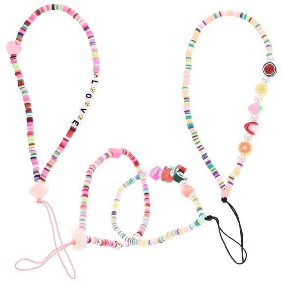 HONMEET 4-Pack Polymer Clay Phone Chains with Multicolor Beads, Decorative Accessories for Phone Cases and Mobile Devices