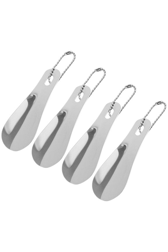 4Pcs Portable Stainless Steel Shoe Horn Short Handle with Keychain for Easy Travel Use