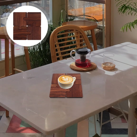 HONMEET 4Pcs Puzzle Coasters Dark Brown for Home Decor and Tea Drinking