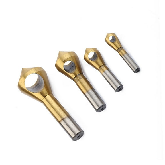 HONMEET 4-Piece Titanium Coated Countersink Drill Bit Set, Rust-Resistant Deburring Bits for PVC, Aluminum, Wood, Metal