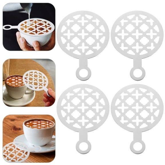 HONMEET 4-Piece Stainless Steel Cappuccino Stencils Set Easy to Art Tools