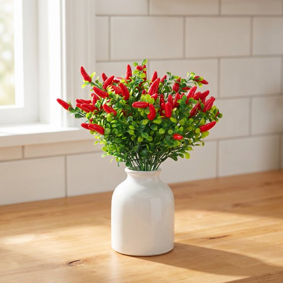 HONMEET 4Pcs Artificial Pepper Tree Decor with Realistic PVC Chili Branches for Home Decoration