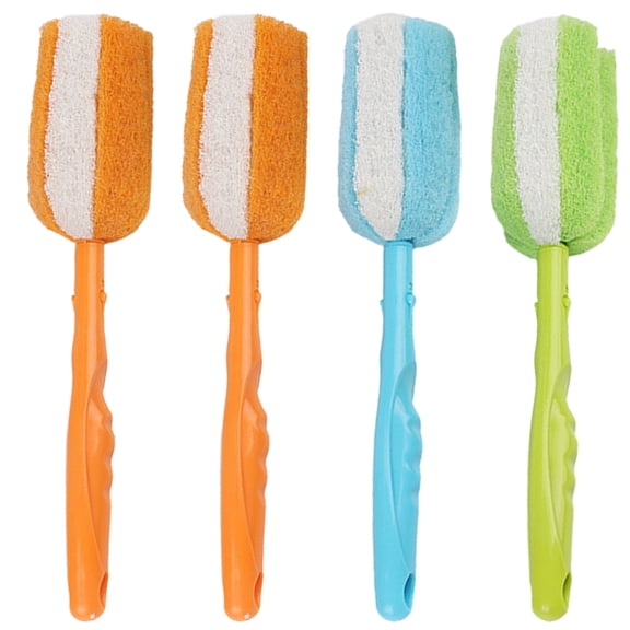 HONMEET 4-Pack Bottle Brush Set with Plastic Handles and Sponges, 10x2in Multifunctional Cleaning Brushes for Cups and Bottles