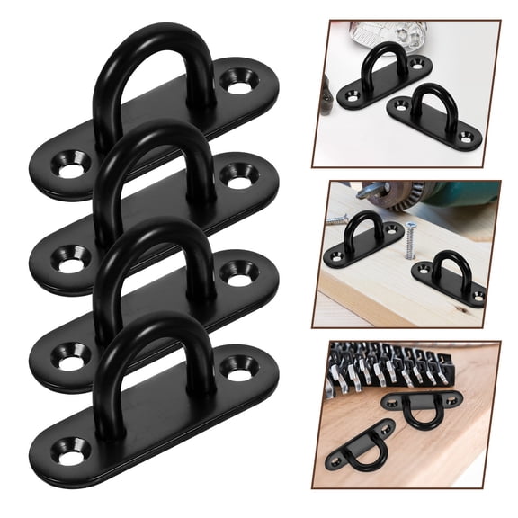 HONMEET 4Pcs Stainless Steel Pad Eye Plate Hooks Ceiling Hooks for Home Use Wall Mount Black