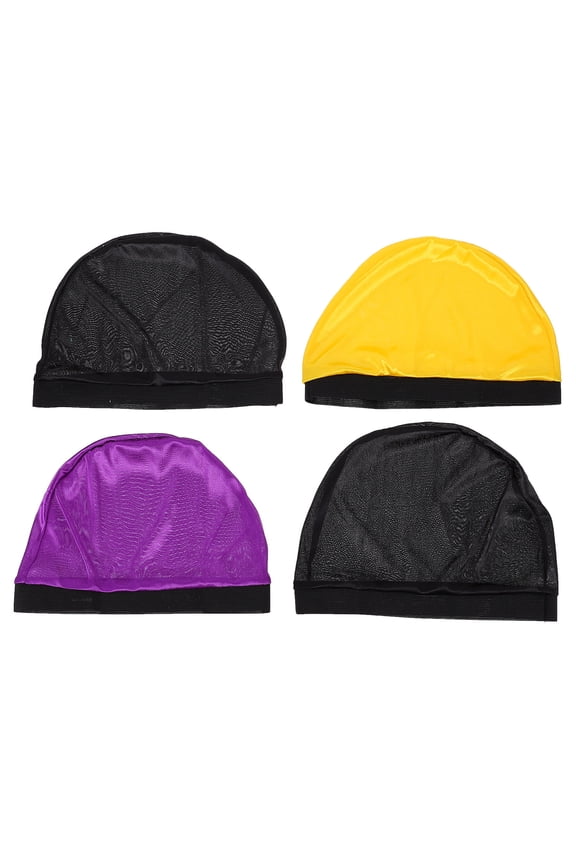 4-Pack Elastic Silky Wave Caps Dome Hats for Adults Unisex, Assorted Colors for Hair Care and Styling