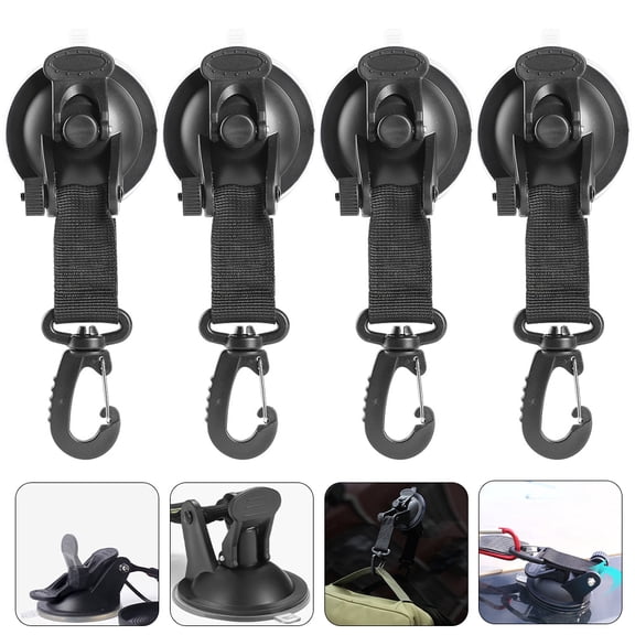 HONMEET 4-Pack Black ABS Window Cup Hooks, Water-Resistant Holders with Strong Grip for Indoor and Outdoor Use