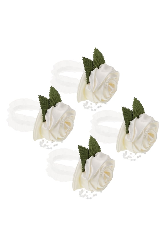 4-Pack Wrist Corsage Bracelets for Bridesmaids, Elegant Floral Wristbands for Weddings, Proms, Parties, and Special Occasions