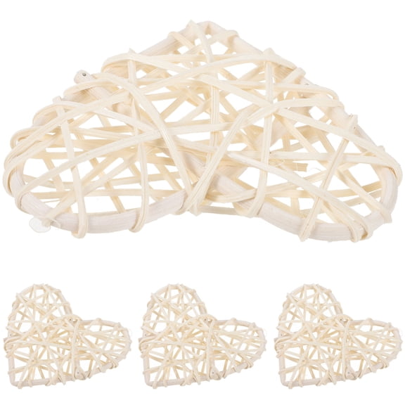 HONMEET White Rattan Woven Heart Shaped Pendant Decorations for Wedding and Holiday 4Pcs
