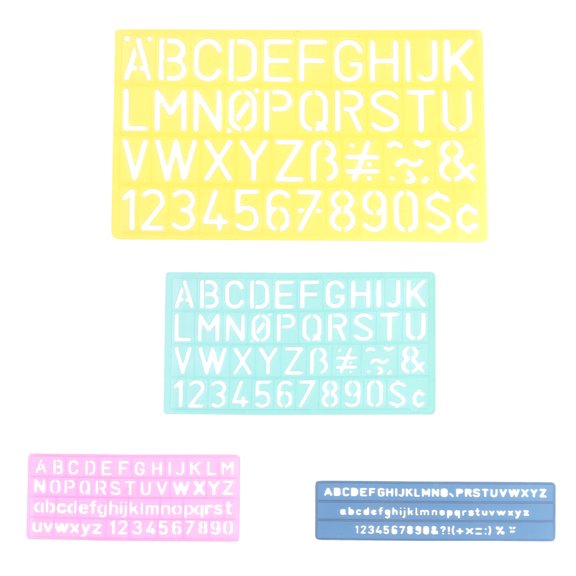HONMEET 4Sets Sturdy Plastic Letter and Symbol Templates for Writing Use in Assorted Colors