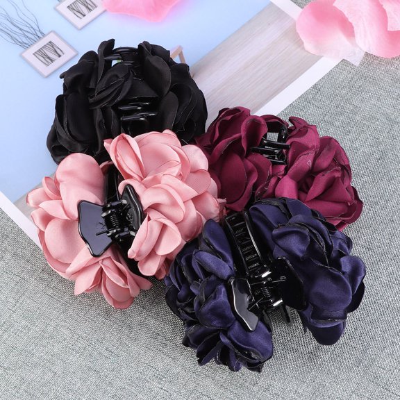 HONMEET 4pcs Flower Hair Clips Decorative Jaw Clips for Women Girls in Red Black Navy Colors