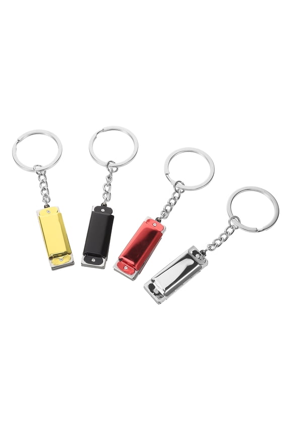 4-Pack Mini Harmonica Keychain Metal Keyring Creative Key Pendant Decorative Key Holder 3.7x1.2x0.4in