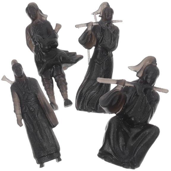 HONMEET Ancient Chinese Figurines Set 4 Pieces Black Resin Decorative Collectible Statues
