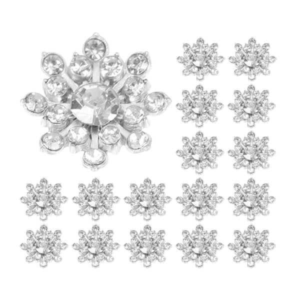 HONMEET 50Pcs Plated Silver Snowflake Rhinestone Buttons Decorative Sewing Accents for DIY Jewelry and Clothing