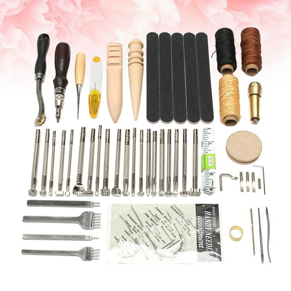 HONMEET 59-Piece Leatherworking Tool Kit with Assorted Color Wooden Handles for Family Sewing, Repair, and Craft Projects