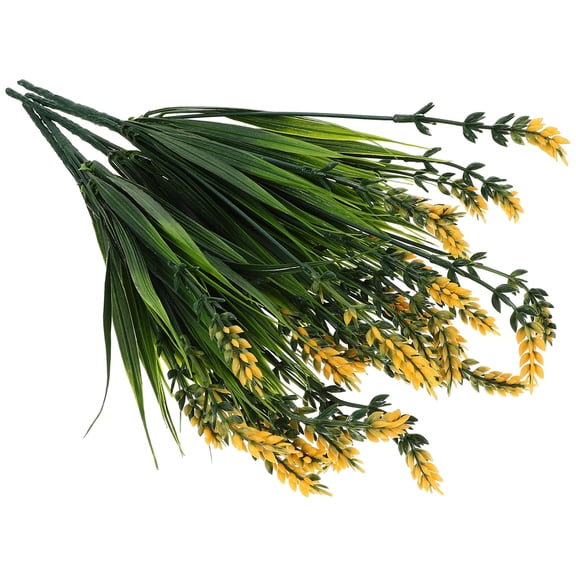 HONMEET Set of 5 Indoor Artificial Lavender Stems with Iron Wire, Small Yellow Fake Plants for Home Decor
