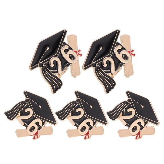 HONMEET 5Pcs Graduate Brooch Set Black Enamel Graduation Pins Zinc Alloy for Graduation Season