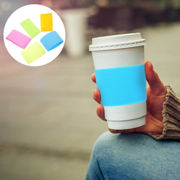 HONMEET Protective Silicone Bands for Glass Cups and Bottles, 5 Pieces Assorted Colors, Non- Drinkware Sleeves 2.8x2.8x2in