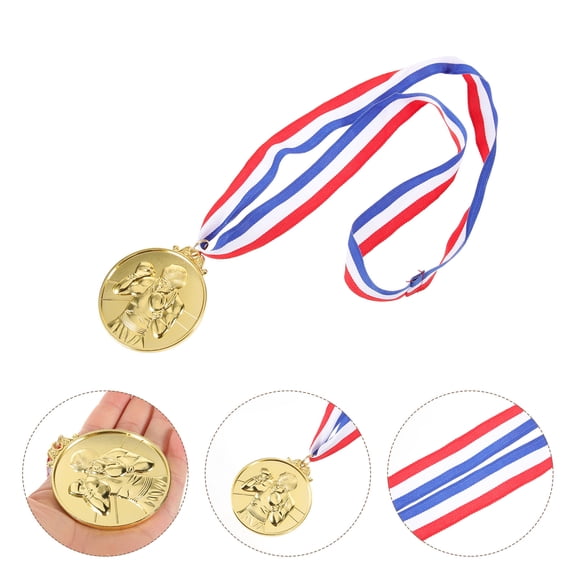 HONMEET 5Pcs Golden Boxing Medals for Awards Zinc Alloy Sports Medals with Nylon Lanyard for Competition