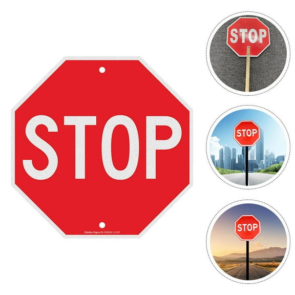 HONMEET Small Red Reflective Stop Sign 1 Piece Safety Traffic Warning Sign for Home and Road Use