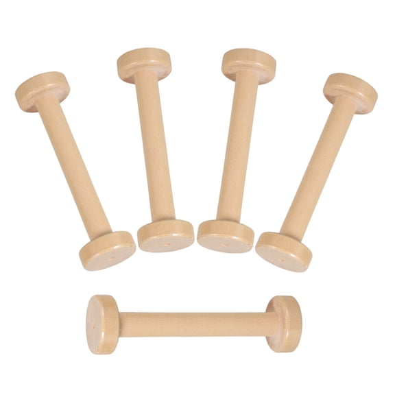 HONMEET 5Pcs Small Wooden Spools for Craft Khaki Unpainted Bobbins for Macrame Cord and Thread