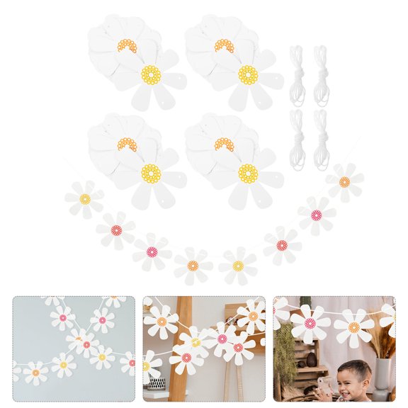 HONMEET 5Pcs White Flower Banner with Delicate Pattern for Party Backdrop and Wall Hanging