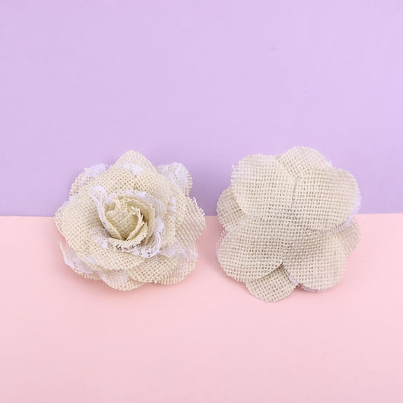 HONMEET Lace Rose Flowers Jute Burlap Vintage Wedding Decor White 5Pcs