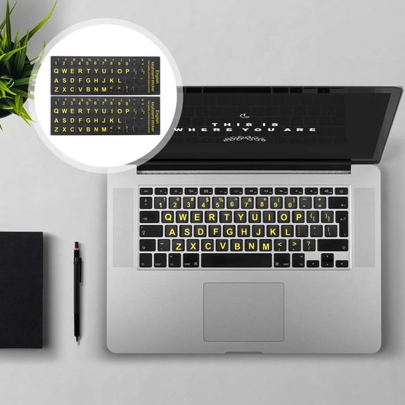 HONMEET 6 Sheets Engraved Keyboard Stickers Black PVC Material for Computer Key Identification Back to School