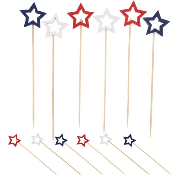 HONMEET Patriotic Star Skewers Assorted Colors 60 Pieces for Kitchen BBQ Party and Food Presentation