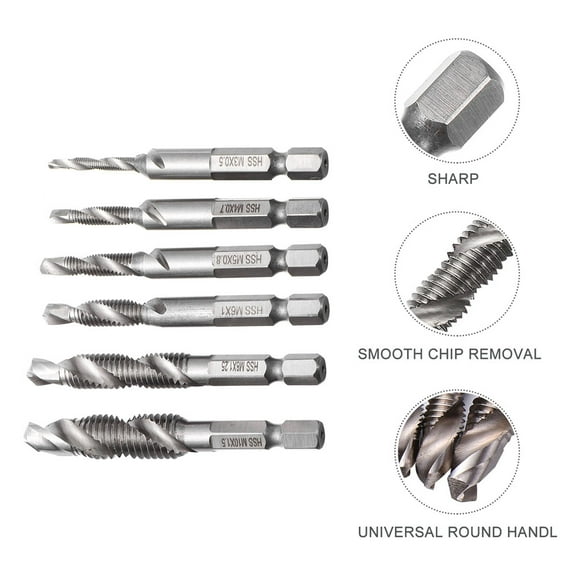 HONMEET 6Pcs Assorted Color Metric Thread Drill Bit Set with Titanium Surface for Metal Fabrication