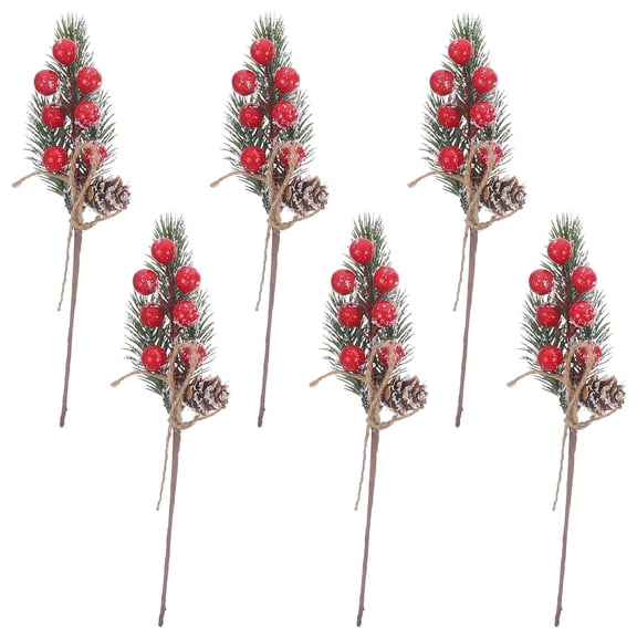 HONMEET Decorative Picks Christmas Berry Pine Pick Red PVC 6Pcs 9.4X2.8X1.6In