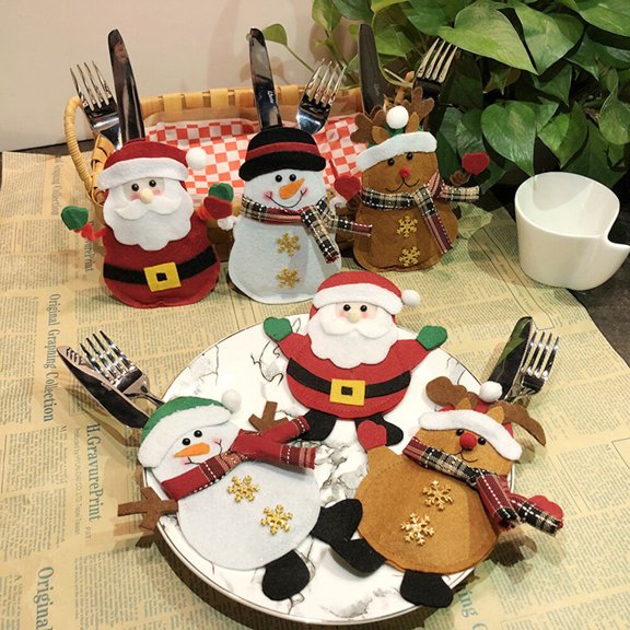HONMEET 6-Piece Christmas Pattern Cutter and Fork Bags Set, Ideal for Party, Wedding, Holiday, and Event Table Decoration